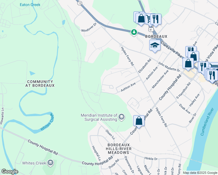 map of restaurants, bars, coffee shops, grocery stores, and more near 1514 East Stewarts Lane in Nashville