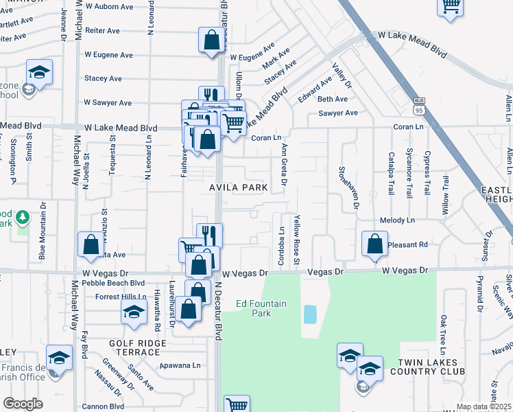 map of restaurants, bars, coffee shops, grocery stores, and more near 1760 North Decatur Boulevard in Las Vegas