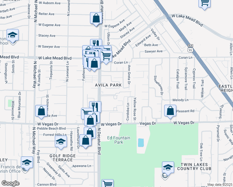map of restaurants, bars, coffee shops, grocery stores, and more near 1760 North Decatur Boulevard in Las Vegas