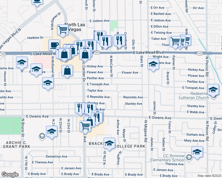 map of restaurants, bars, coffee shops, grocery stores, and more near 2621 East Tonopah Avenue in North Las Vegas