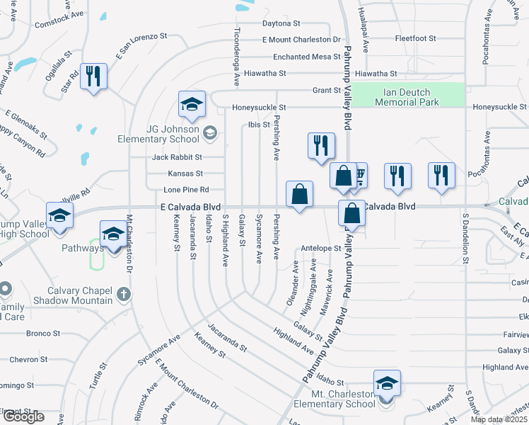map of restaurants, bars, coffee shops, grocery stores, and more near 1083 East Calvada Boulevard in Pahrump
