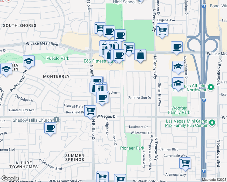 map of restaurants, bars, coffee shops, grocery stores, and more near 7516 Sea Spray Avenue in Las Vegas