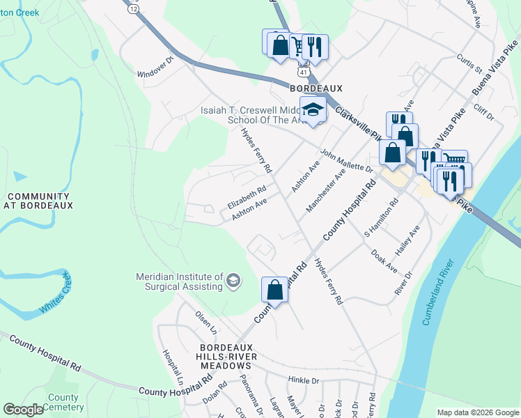 map of restaurants, bars, coffee shops, grocery stores, and more near 1620 Ashton Avenue in Nashville