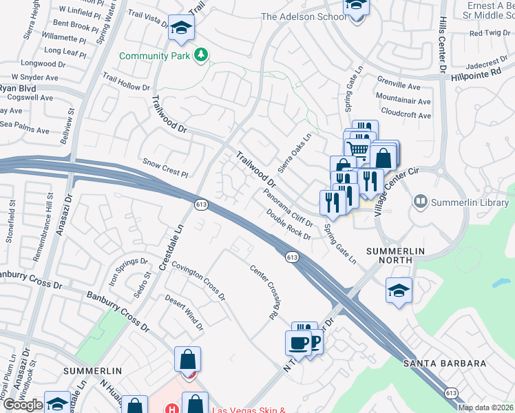 map of restaurants, bars, coffee shops, grocery stores, and more near 9853 Double Rock Drive in Las Vegas