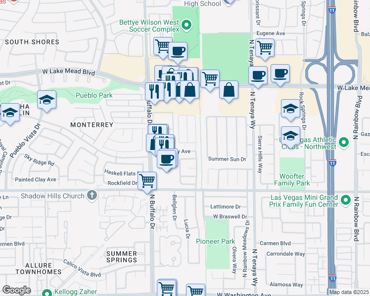 map of restaurants, bars, coffee shops, grocery stores, and more near 7516 Sea Spray Avenue in Las Vegas