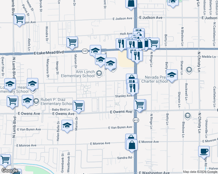 map of restaurants, bars, coffee shops, grocery stores, and more near 1791 North Lamont Street in Las Vegas