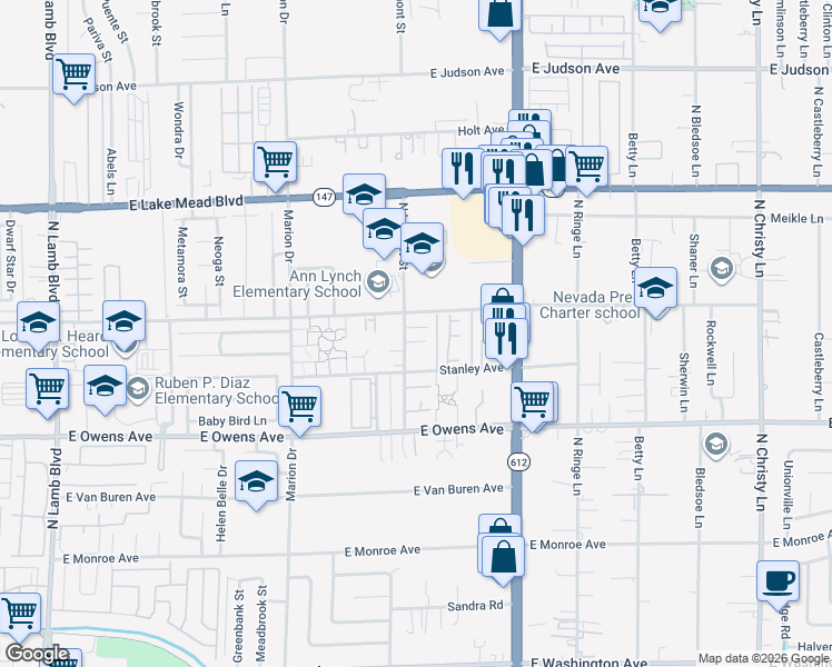 map of restaurants, bars, coffee shops, grocery stores, and more near 1791 North Lamont Street in Las Vegas