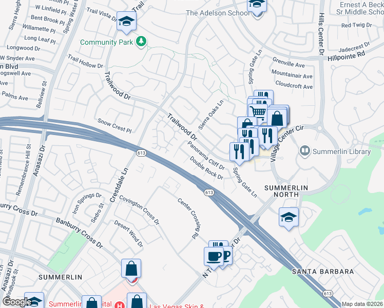 map of restaurants, bars, coffee shops, grocery stores, and more near 9825 Panorama Cliff Drive in Las Vegas