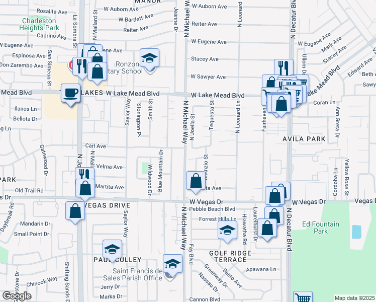 map of restaurants, bars, coffee shops, grocery stores, and more near 5329 Gaborone Avenue in Las Vegas