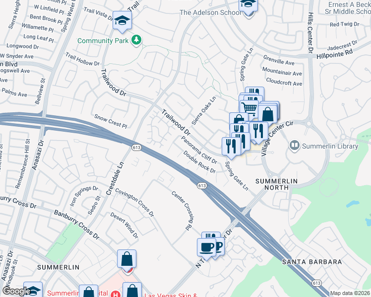 map of restaurants, bars, coffee shops, grocery stores, and more near 9825 Panorama Cliff Drive in Las Vegas