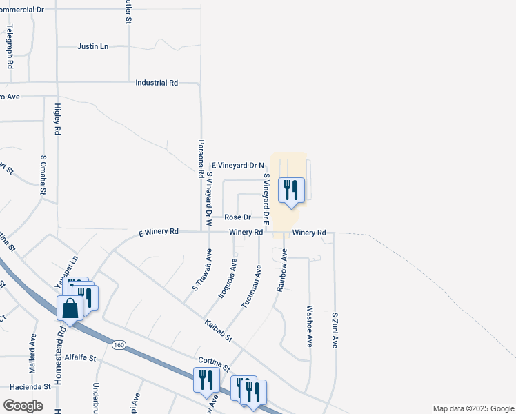 map of restaurants, bars, coffee shops, grocery stores, and more near 1931 Rose Court in Pahrump