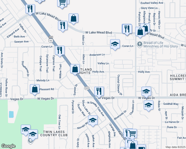 map of restaurants, bars, coffee shops, grocery stores, and more near 3542 Arcadian King Avenue in Las Vegas