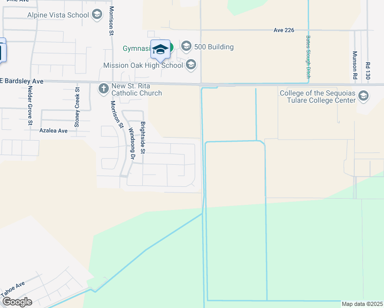 map of restaurants, bars, coffee shops, grocery stores, and more near 3298 Tradewinds Avenue in Tulare