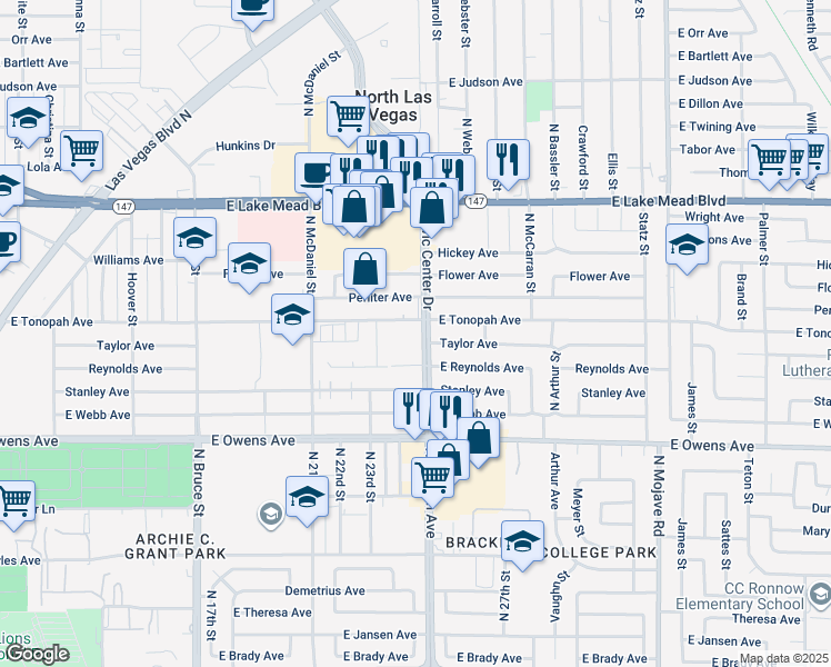 map of restaurants, bars, coffee shops, grocery stores, and more near 2501 East Tonopah Avenue in North Las Vegas