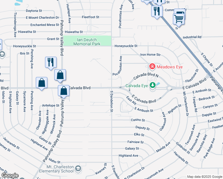 map of restaurants, bars, coffee shops, grocery stores, and more near 1981 South Dandelion Street in Pahrump
