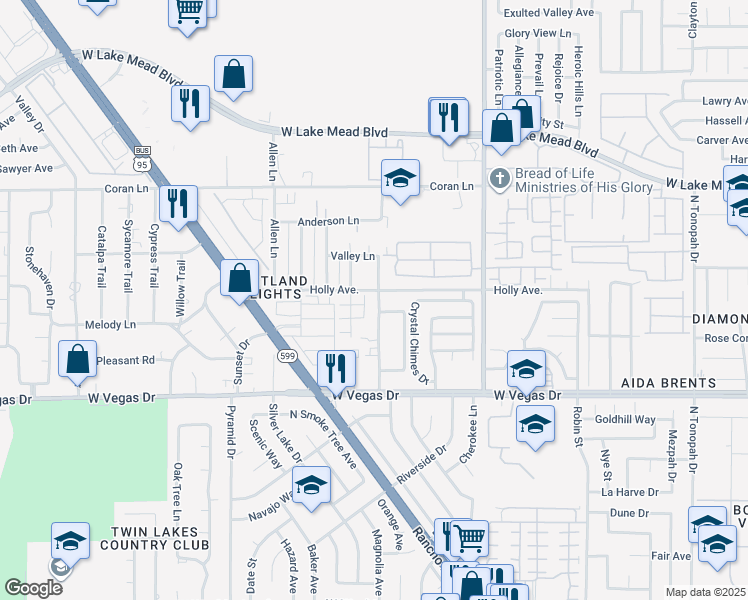 map of restaurants, bars, coffee shops, grocery stores, and more near 1845 Ferrell Street in Las Vegas
