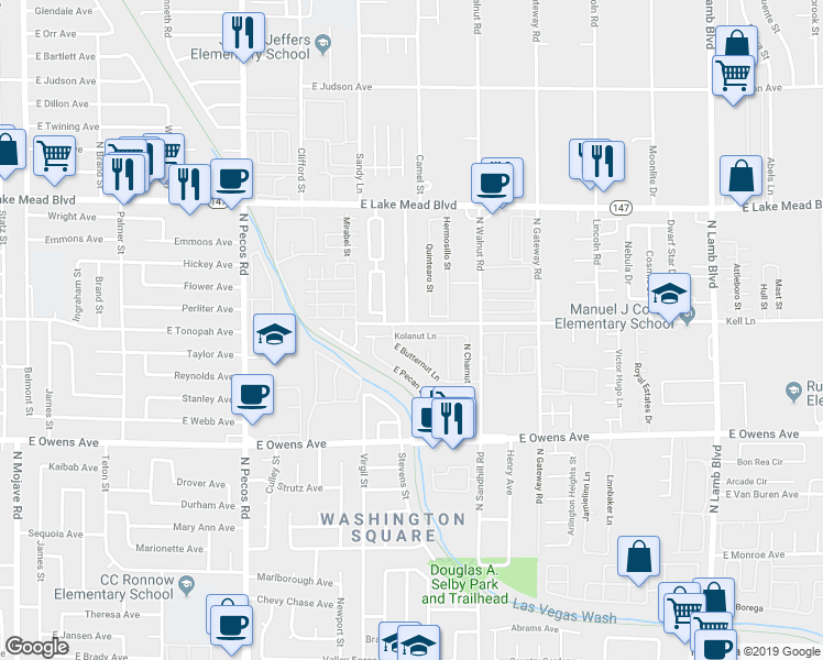 map of restaurants, bars, coffee shops, grocery stores, and more near 3780 Kolanut Ln in Las Vegas
