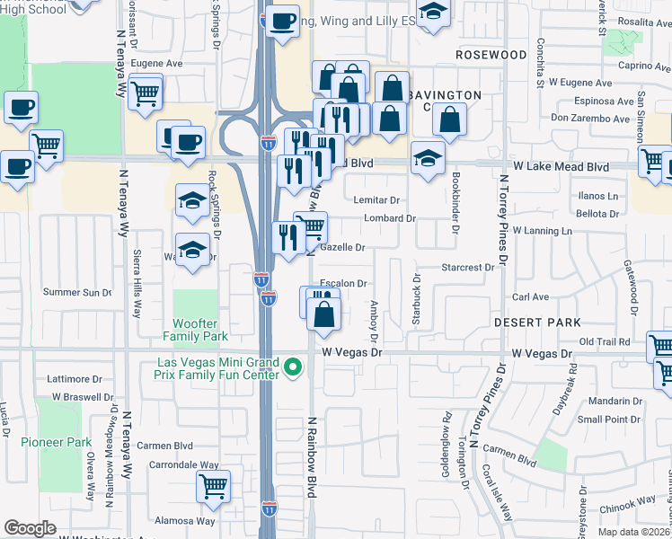 map of restaurants, bars, coffee shops, grocery stores, and more near 6628 Fredonia Drive in Las Vegas