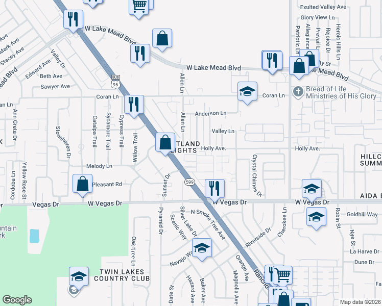 map of restaurants, bars, coffee shops, grocery stores, and more near 1800 Cindysue Street in Las Vegas