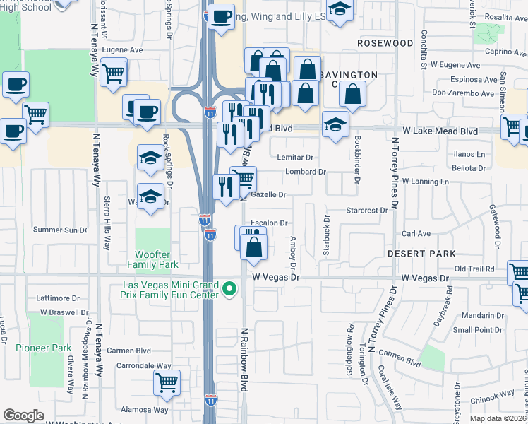 map of restaurants, bars, coffee shops, grocery stores, and more near 6628 Fredonia Drive in Las Vegas