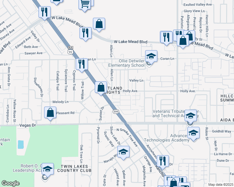 map of restaurants, bars, coffee shops, grocery stores, and more near 1800 Cindysue Street in Las Vegas