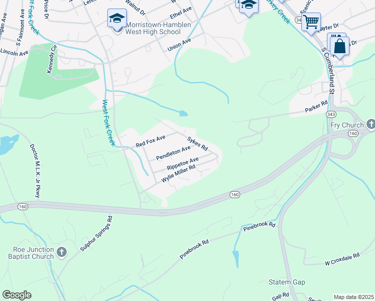 map of restaurants, bars, coffee shops, grocery stores, and more near 693 Pendleton Avenue in Morristown