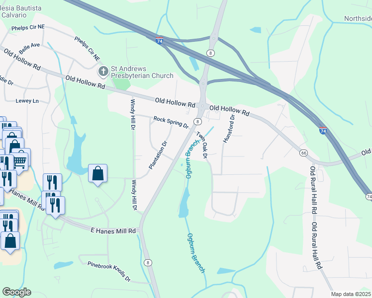 map of restaurants, bars, coffee shops, grocery stores, and more near 5609 Germanton Road in Winston-Salem