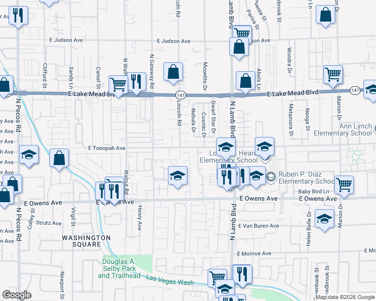 map of restaurants, bars, coffee shops, grocery stores, and more near 4144 Wheatleigh Court in Las Vegas