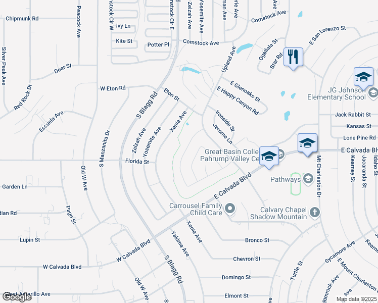 map of restaurants, bars, coffee shops, grocery stores, and more near 1891 Waterhole Canyon Avenue in Pahrump
