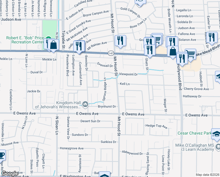map of restaurants, bars, coffee shops, grocery stores, and more near 6255 Adenmoor Court in Las Vegas