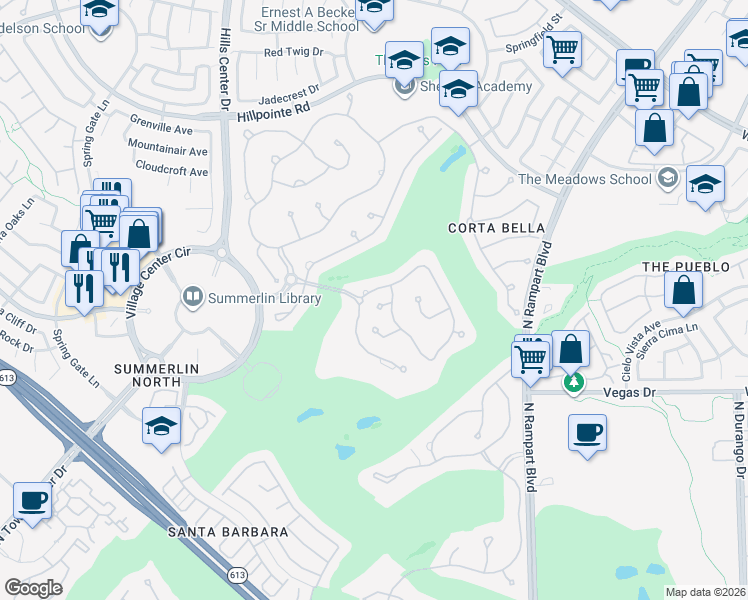 map of restaurants, bars, coffee shops, grocery stores, and more near 9036 Park Forest Court in Las Vegas