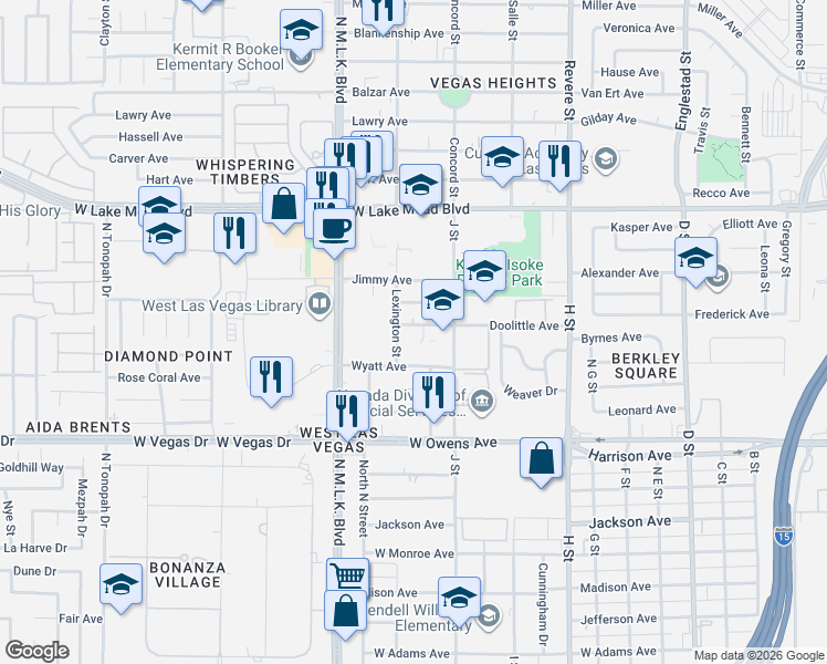 map of restaurants, bars, coffee shops, grocery stores, and more near 1205 Doolittle Avenue in Las Vegas