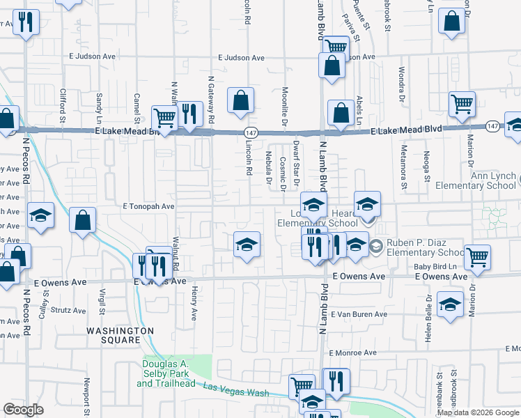 map of restaurants, bars, coffee shops, grocery stores, and more near 4144 Wheatleigh Court in Las Vegas