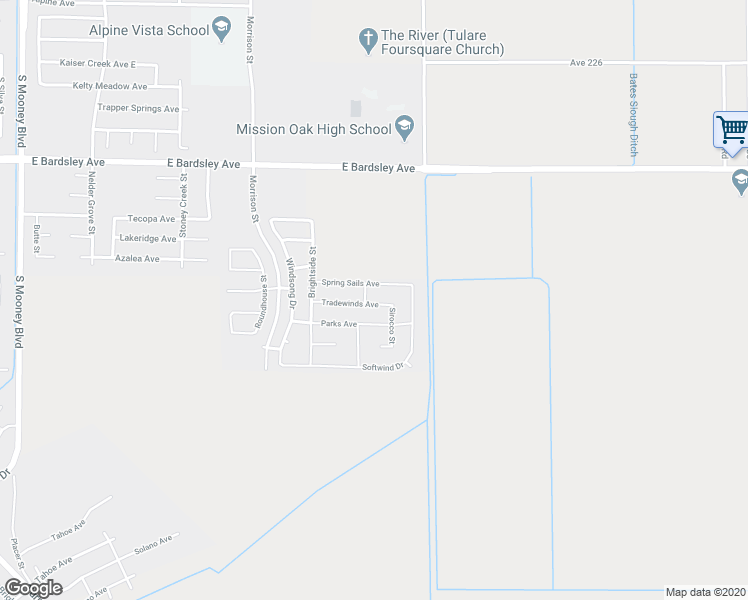 map of restaurants, bars, coffee shops, grocery stores, and more near 3356 Tradewinds Avenue in Tulare
