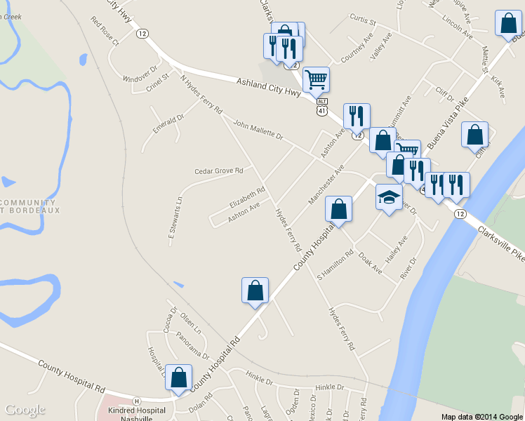 map of restaurants, bars, coffee shops, grocery stores, and more near 1626 Ashton Avenue in Nashville