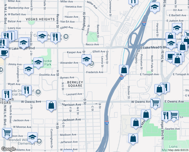 map of restaurants, bars, coffee shops, grocery stores, and more near 302 George Place in Las Vegas