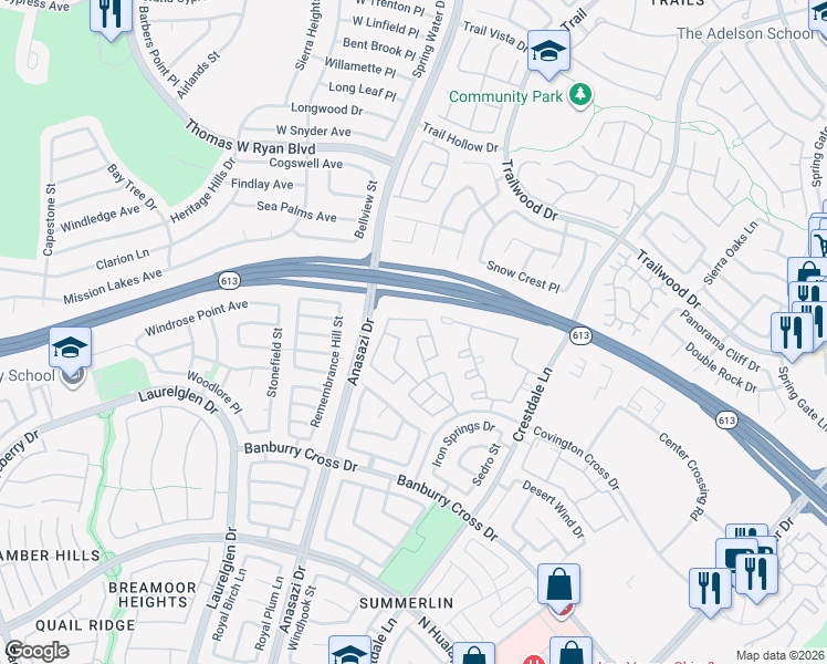 map of restaurants, bars, coffee shops, grocery stores, and more near 10300 Pinto Creek Lane in Las Vegas