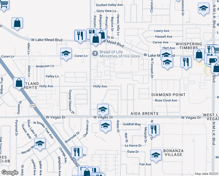 map of restaurants, bars, coffee shops, grocery stores, and more near 2512 Ellingson Drive in Las Vegas
