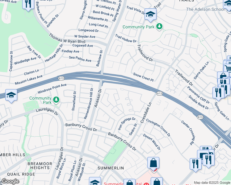 map of restaurants, bars, coffee shops, grocery stores, and more near 10300 Pinto Creek Lane in Las Vegas