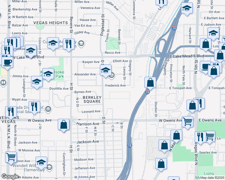 map of restaurants, bars, coffee shops, grocery stores, and more near 302 George Place in Las Vegas