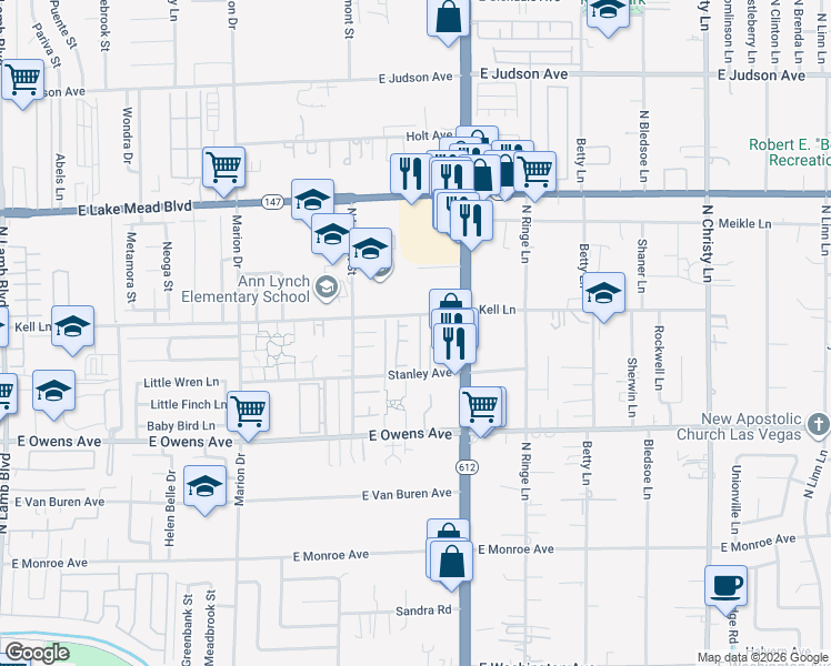 map of restaurants, bars, coffee shops, grocery stores, and more near 5039 Kell Lane in Las Vegas