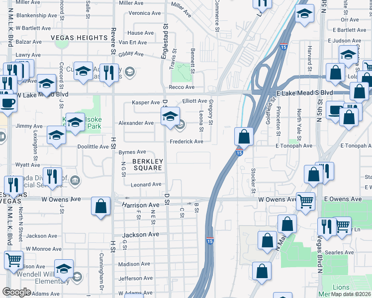 map of restaurants, bars, coffee shops, grocery stores, and more near 302 George Place in Las Vegas