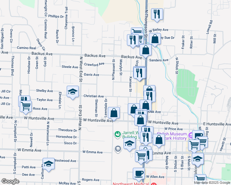 map of restaurants, bars, coffee shops, grocery stores, and more near in Springdale
