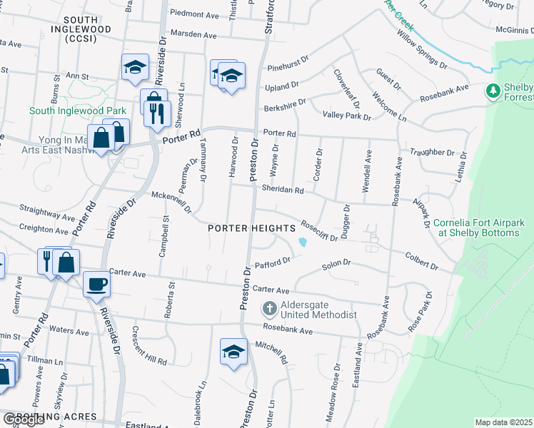 map of restaurants, bars, coffee shops, grocery stores, and more near 2000 Rosecliff Drive in Nashville