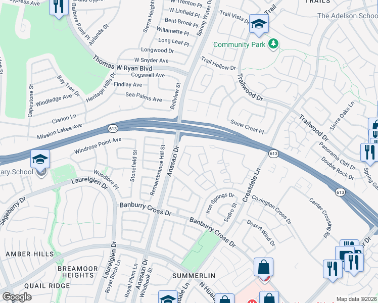 map of restaurants, bars, coffee shops, grocery stores, and more near 1748 Pacific Breeze Drive in Las Vegas