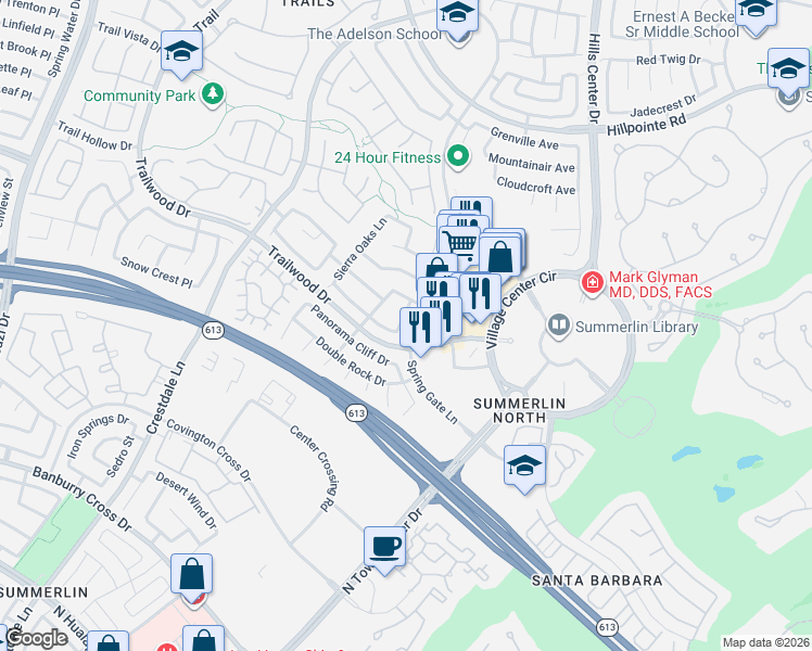 map of restaurants, bars, coffee shops, grocery stores, and more near 1808 Cedar Flat Ln in Las Vegas