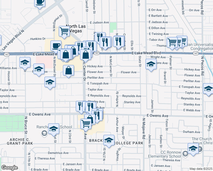 map of restaurants, bars, coffee shops, grocery stores, and more near 2621 East Tonopah Avenue in North Las Vegas