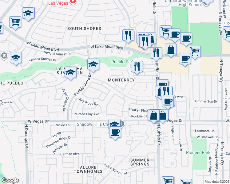 map of restaurants, bars, coffee shops, grocery stores, and more near 7848 Desert Bell Avenue in Las Vegas