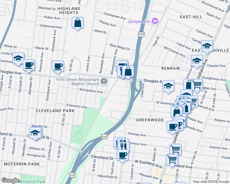 map of restaurants, bars, coffee shops, grocery stores, and more near 809 West Greenwood Avenue in Nashville
