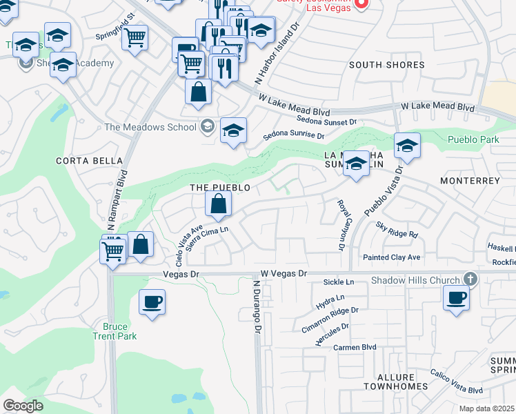map of restaurants, bars, coffee shops, grocery stores, and more near 8420 Desert Quail Drive in Las Vegas